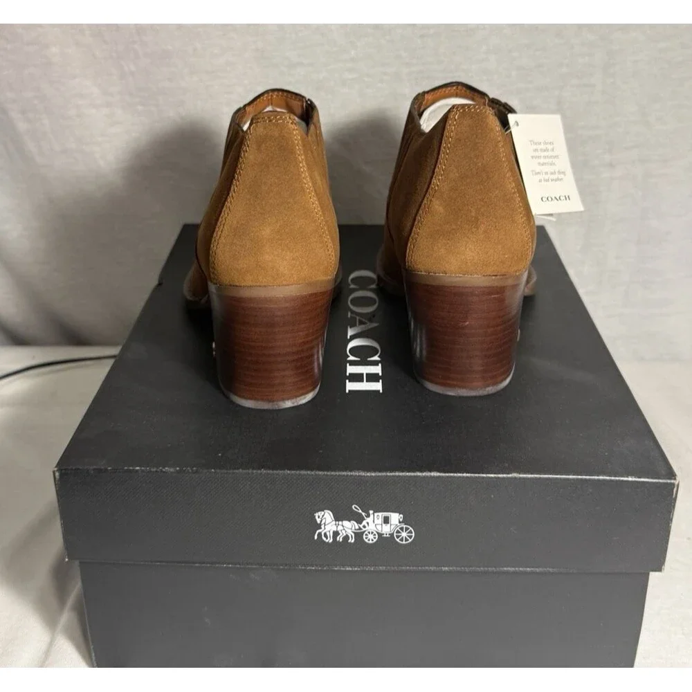 NEW NWT COACH Perri Suede Bootie Boots Brown Womens Size sz 8.5 C WIDE $298